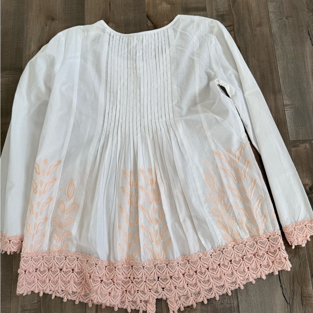 Sundance Tunic Embroidered White Peach Women's Small Pleated Button Up - Picture 7 of 11